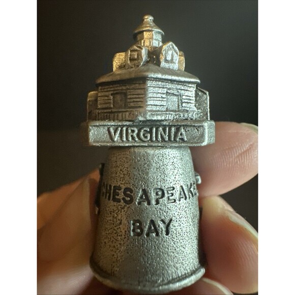 Vintage Pewter Thimble Souvenir; Chesapeake Bay, VA; Lighthouse - Picture 7 of 9